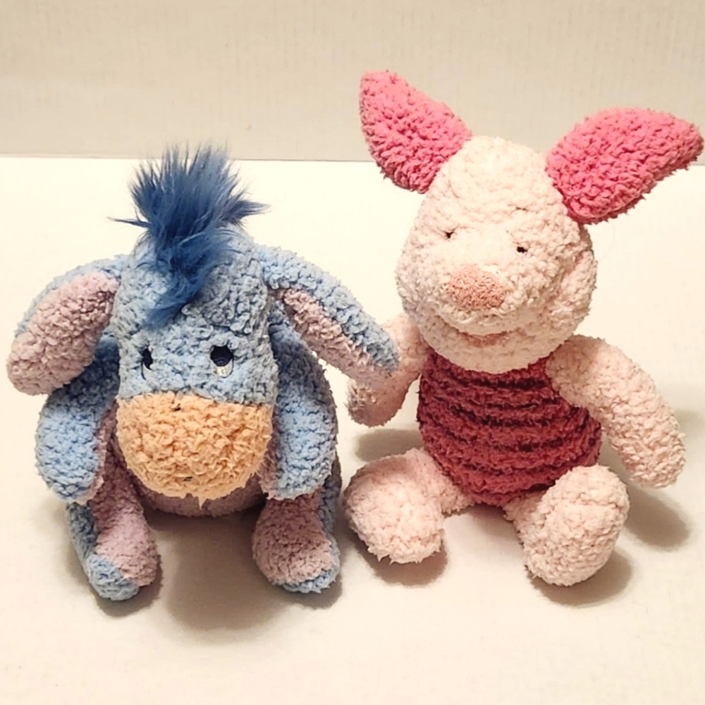 Disney EEYORE and PIGLET Fuzzy Plush Stuffed Animals friends of Winnie The Pooh